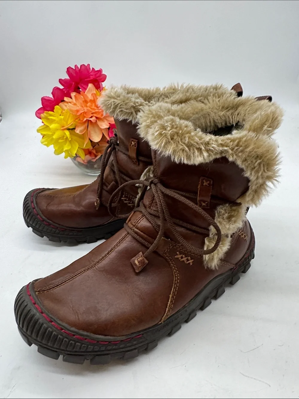 Earth Women's Brown Faux-Fur Trim Lace-Up Winter Boots Size 8 WRB10330A